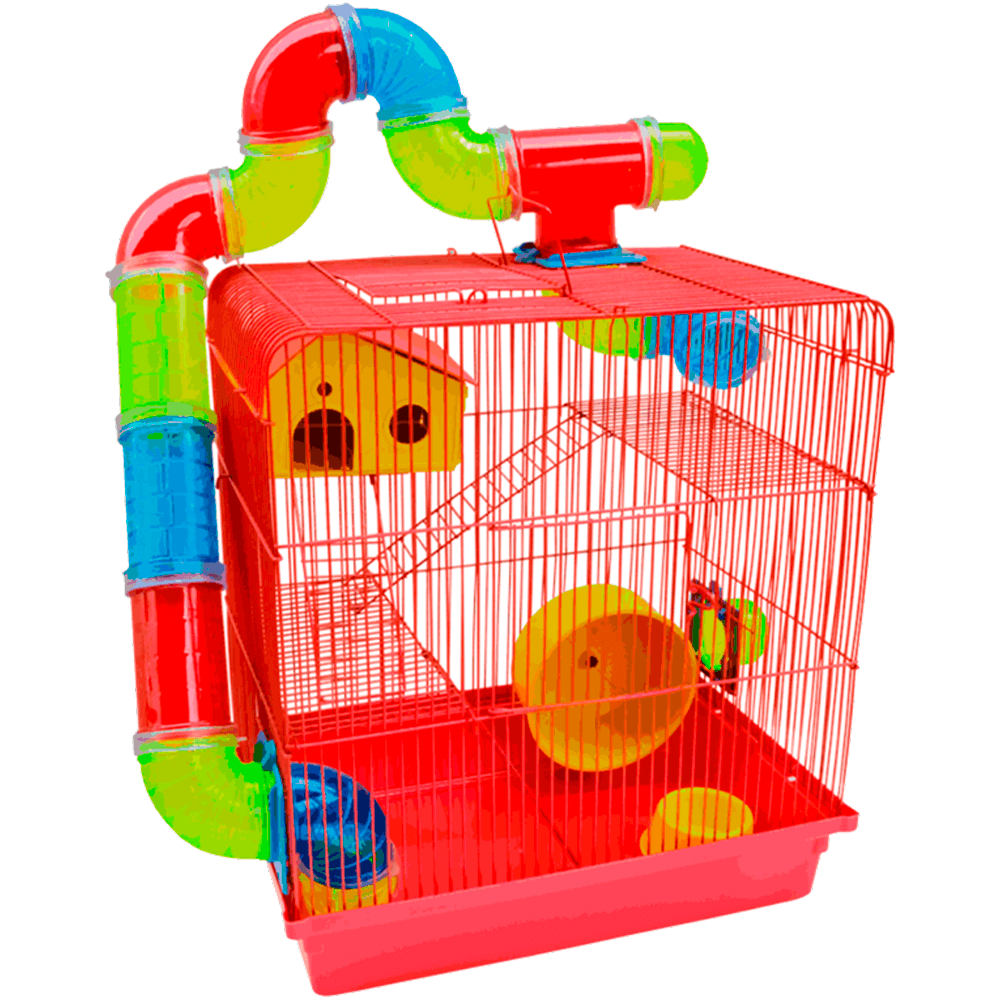 JAULA HAMSTER 3 ANDARES TUBO SUPER LUXO ROJO