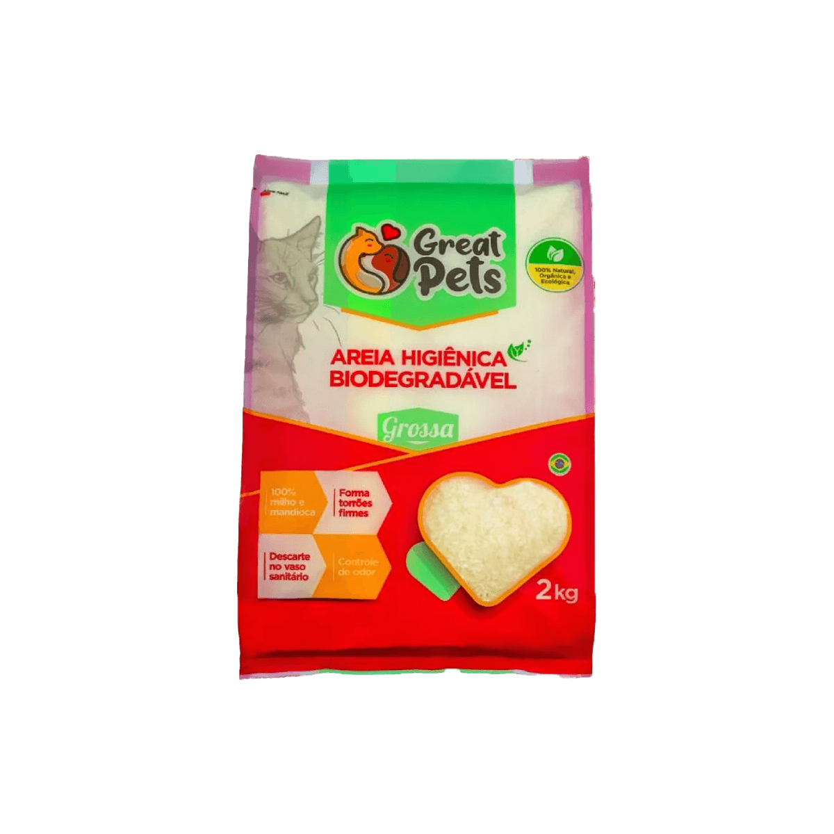 ARENA PARA GATOS HIGIENICA BIODEGRADABLE 2KG GRUESA