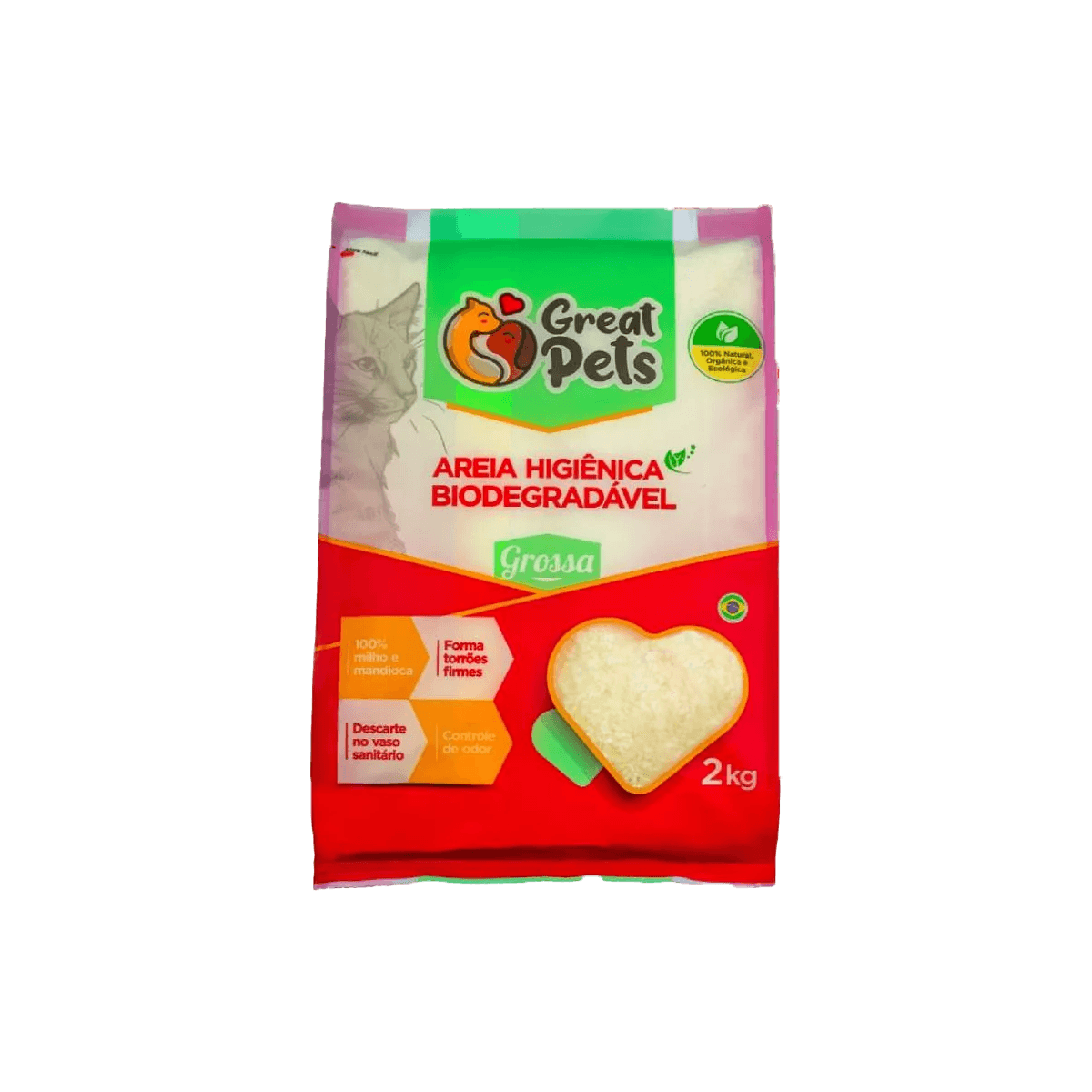 ARENA P/ GATO HIGIENICA BIODEGRADABLE 2KG GROSA