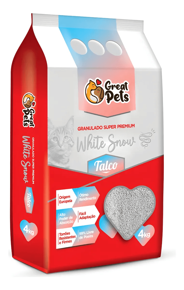 GRANULADO PARA GATOS WHITE SNOW TALCO GREAT PETS 4KG