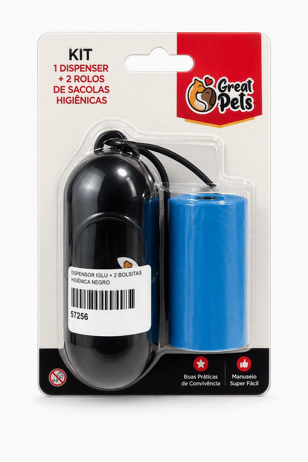 DISPENSOR IGLU + 2 BOLSITAS HIHIENICA NEGRO